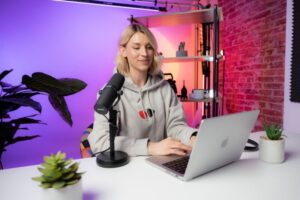 Photo session from the videodeck studio. We create video content for software companies and help them grow on YouTube. This photo is with one of our hosts, Heleana.